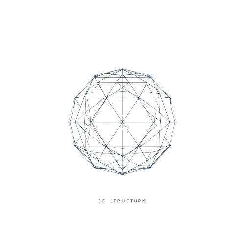 A minimalist black and white geometric line art illustration of a faceted 3D sphere, centered on a solid white background with the text '3D STRUCTURM' printed below.