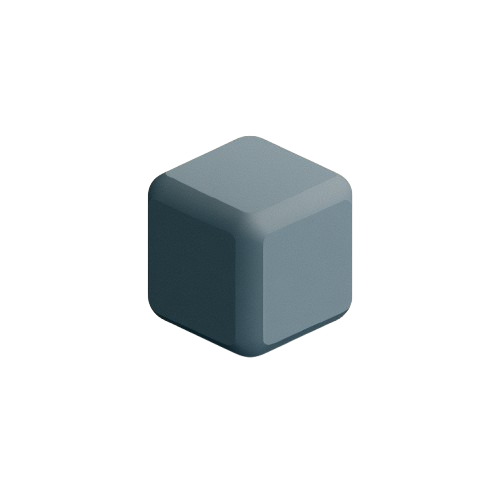 A 3D isometric cube with rounded corners in a slate blue-gray color, centered on a plain white background.