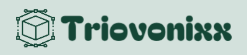A logo featuring a dark green 3D cube icon on the left and the word 'Trioconixx' in dark green stylized text on a light gray background.
