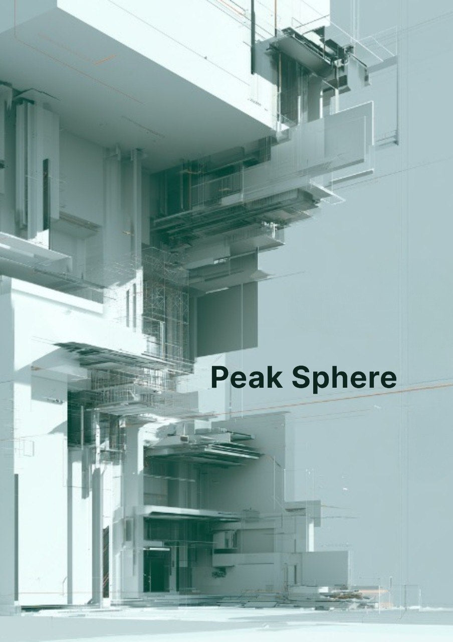 A minimalist architectural-style graphic with layered white geometric structures and the text 'Lattice Sphere' in black, set against a pale blue-gray background.